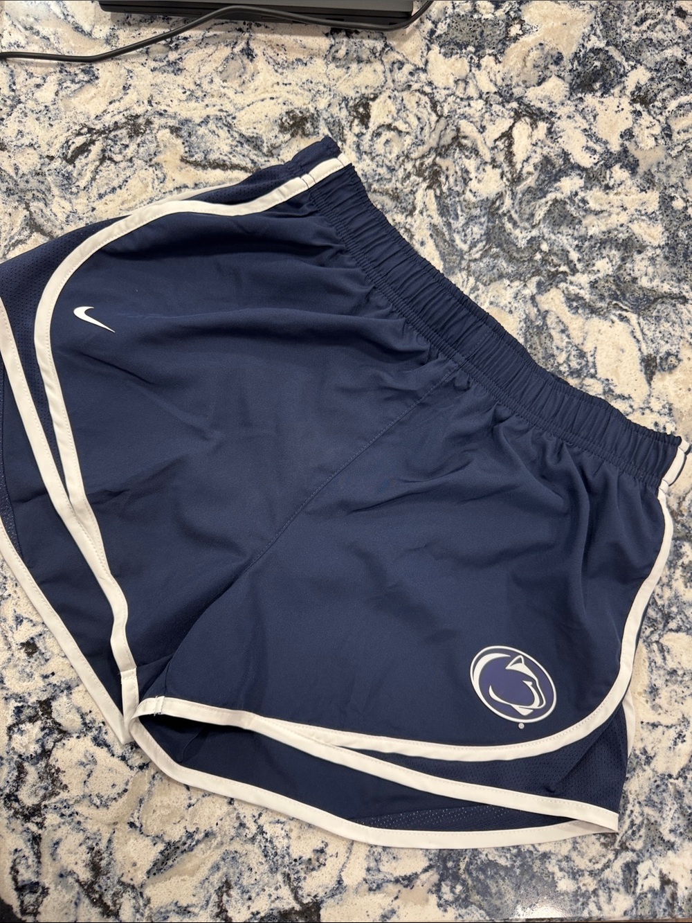 Nike Womens Navy Athletic Shorts with White Trim and Penn State Logo